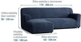 Bielastické poťahy MOSAICO modré sedačka s otomanom vľavo (š. 170 - 300 cm)