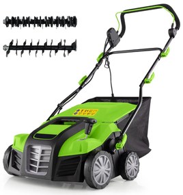 41 cm Elektrický vertikutátor a prevzdušňovač trávnika 15A 2 v 1 s 3-polohovým nastavením výšky zelený Barva: Zelená