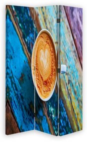 Ozdobný paraván Šálky na kávu Retro Wood - 110x170 cm, trojdielny, obojstranný paraván 360°