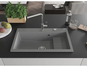 Mexen Omar, 1-komorový granitový drez 800x480x210 mm, šedá, chrómový sifón, 6520801005-71