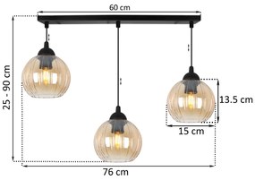 Závesné svietidlo Costa, 3x medové sklenené tienidlo, b