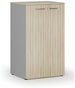Kancelárska skriňa s dverami PRIMO GRAY, 3 police, 1335 x 800 x 640 mm, sivá/dub prírodný