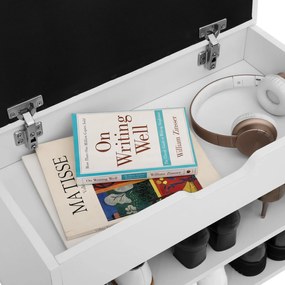 Botník so sklopným polstrovaným sedadlom, biely