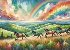 Sklenený obraz – Kone cválajúce krajinou (70x50 cm)