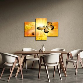 Obraz - Žltý motýľ s kvetom (90x60 cm)