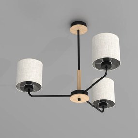 Luster Atlanta, 3x ľanové tienidlo, b/drevo