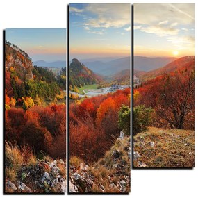 Obraz na plátne - Jesenná krajina pri západe slnka, Slovensko, Vrsatec - štvorec 3260D (105x105 cm)