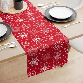 Goldea vianočný behúň na stôl 100% bavlna - snehové vločky na červenom 35x180 cm