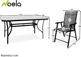 Noela Záhradný jedálenský set Porto 150 cm + 4x kovová stolička Solano