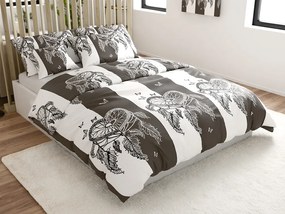 Sada mikroplyšových obliečok TIRSO sivo-biele + obliečka mikroplyš SOFT 180x200 cm biele, dvojlôžko