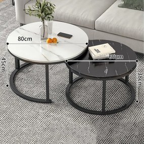 Súprava 2 okrúhlych konferenčných stolíkov – biely a čierny mramor