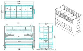Biela poschodová detská posteľ s výsuvným lôžkom s úložným priestorom s roštom 90x200 cm Bonny – Vipack