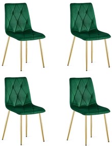 Set štyroch jedálenských stoličiek LIBRA zamatové, tmavozelené / zlaté nohy (4 ks)