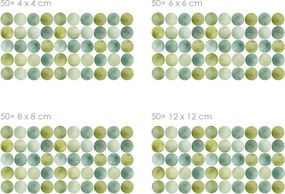 Akvarelové bodky zelené 50 ks textilní prelepiteľné nálepky na stenu 50 ks 4x4 cm