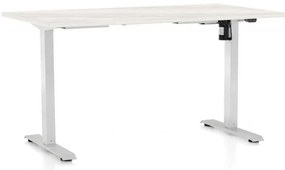 Výškovo nastaviteľný stôl OfficeTech A, 140 x 80 cm, biela podnož, biely jaseň