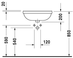 DURAVIT Starck 3 polozápustné umývadlo s otvorom, s prepadom, 550 mm x 460 mm, 0310550000