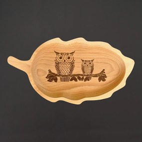 AMADEA Dřevěná miska list sovy, masivní dřevo, 34 cm