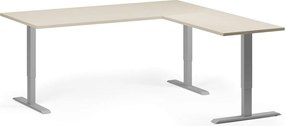 Výškovo nastaviteľný stôl, 180x180 cm, 3 motory, L/P, sivá podnož, breza