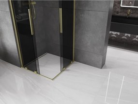 Mexen Velar Duo, sprchový kút s posuvnými dverami 80 x 80 cm, 8mm šedé sklo, zlatá matná, 871-080-080-42-55