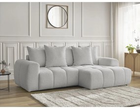 Svetlosivá rozkladacia/s úložným priestorom rohová pohovka z textílie buklé (pravý roh/s leňoškou) Roxelane – Bobochic Paris