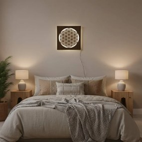 Drevená mandala Kvet života s LED podsvietením obraz na stenu  | SENTOP LED0198