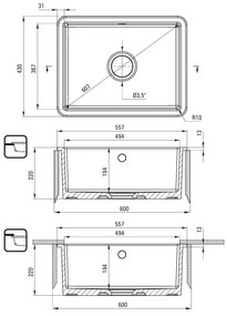 Deante Lumi, 1-komorový keramický drez 557x430x194 mm, biela, DEA-ZCU_610C