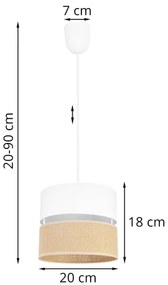 Závesné svietidlo JUTA, 1x jutové/biele textilné tienidlo, LP, W