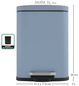 Svetlomodrý nášľapný oceľový odpadkový kôš 5 l Akira – Spirella