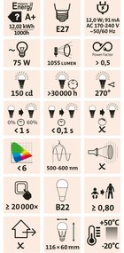 Extol Light žiarovka LED klasická 12W 1055lm E27 teplá biela