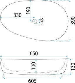 Rea Sandra, umývadlo na dosku 650x400x130 mm, biela lesklá, REA-U8423