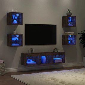 7-dielne TV nástenné skrinky s LED dymový dub kompozitné drevo 3216587
