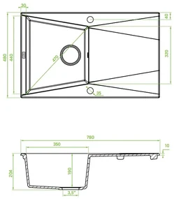 Laveo Grenada, 1-komorový granitový drez 780x480x204 mm, šedá, LAV-SBG_511T