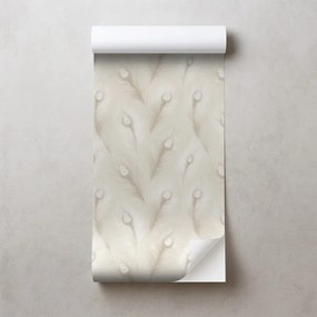 Samolepiaca tapeta béžové pávie perie v glamour štýle