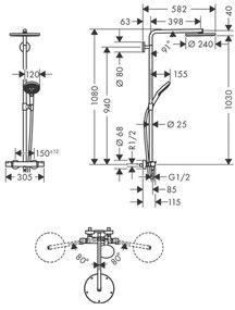 Hansgrohe Raindance Select S, Showerpipe 240 1jet PowderRain s termostatom, chróm,HAN-27633000