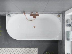 Mexen Mia, voľne stojaca rohová vaňa pravá 140 x 75 cm, biela/čierna, medený matný prepad, 52691407575P-65