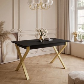 ROZKLADACÍ JEDÁLENSKÝ STÔL DANILO ČIERNY + ZLATÉ X NOHY 140 / 195 cm