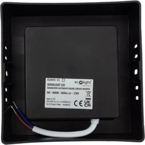 LED prisadený stropný panel – štvorec, 6 W, 660 lm, čierny