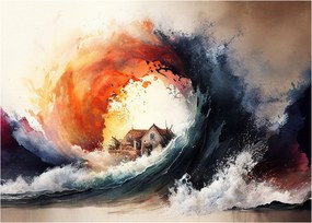 Sklenený obraz - Vo víre povodne, akvarel (70x50 cm)