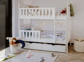 Detská poschodová posteľ z masívu borovice MARIE so zásuvkami 200x90 cm - biela