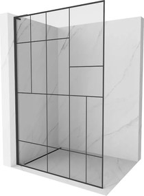 Mexen Kioto L, sprchová zástena Walk-In 80 x 200 cm, 8mm číre sklo čierny vzor, čierny profil, 800-080-103-70-78