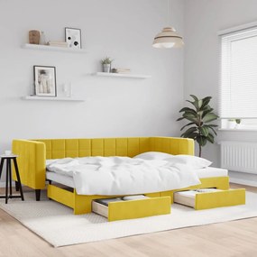 Rozkladacia denná posteľ so zásuvkami žltá 90x200 cm zamat 3196744