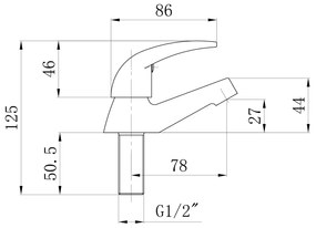 Aqualine Aqualine, Stojánkový pákový ventil 1/2´´, 79,5 mm, chróm, ZY12034