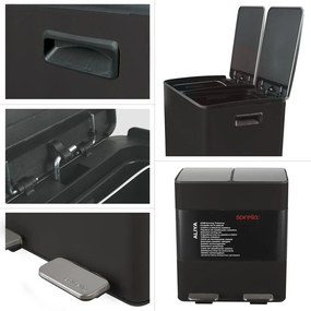 Matne čierny oceľový odpadkový kôš 2x20 l na triedený odpad/nášľapný Aliya – Spirella