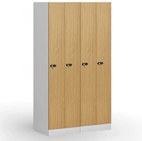Kovová šatníková skrinka S1 zúžená, 2 oddiely, 1850 x 500 x 500 mm, demont, mechanický kódový zámok, laminované dvere, dub prírodný
