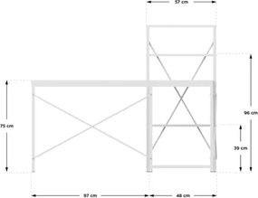 Rohový pracovný stôl s policami Leader 5.9 biely
