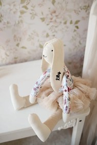 Plyšový zajačik kvety v béžovej sukni s menom dieťaťa