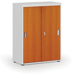 Kancelárska skriňa so zasúvacími dverami PRIMO WHITE, 1087 x 800 x 420 mm, biela/čerešňa