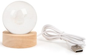 Svietiaca sklenená guľa, USB, na drevenom podstavci