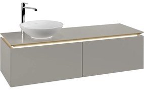 VILLEROY &amp; BOCH Legato závesná skrinka pod umývadlo na dosku (umývadlo vľavo), 2 zásuvky, s LED osvetlením, 1400 x 500 x 380 mm, Soft Grey, B587L0VK