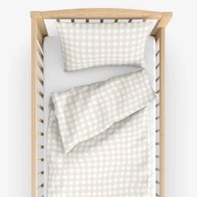 Goldea detské bavlnené obliečky do postieľky - latte kocky 90 x 120 a 40 x 60 cm